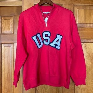 ZARA USA Patriotic Quarter Zip Sweatshirt Medium NWT